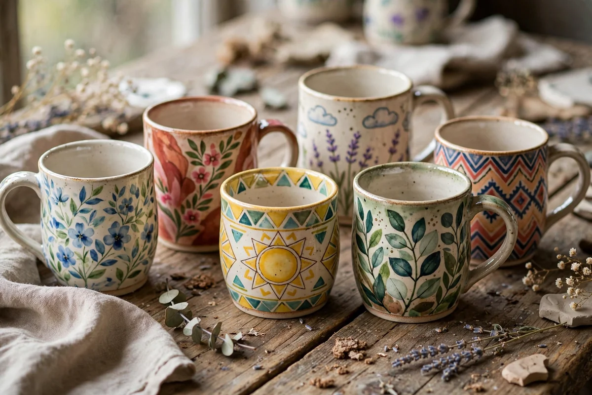 Sealed hand-painted ceramic cups
