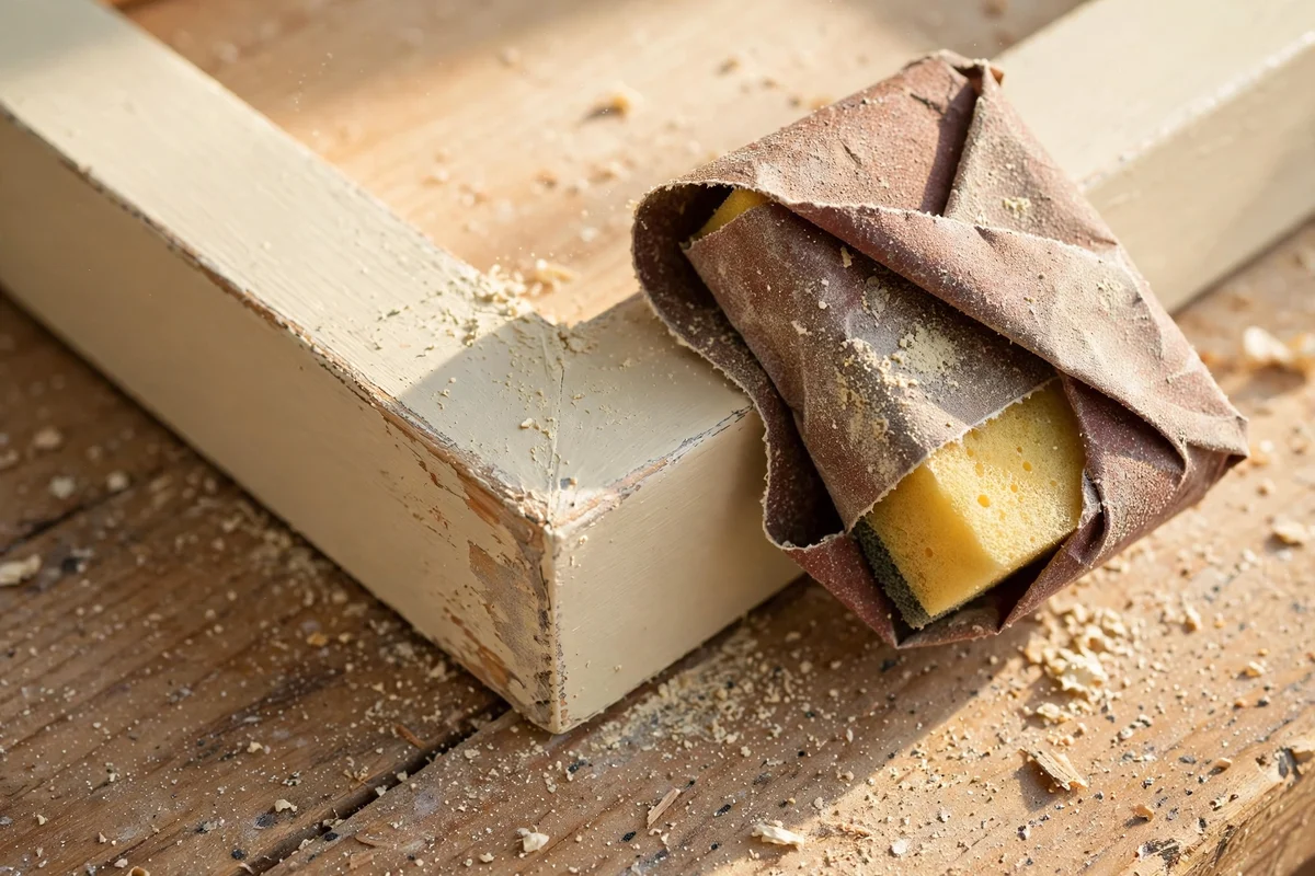 Distressing a painted drawer edge with fine sandpaper