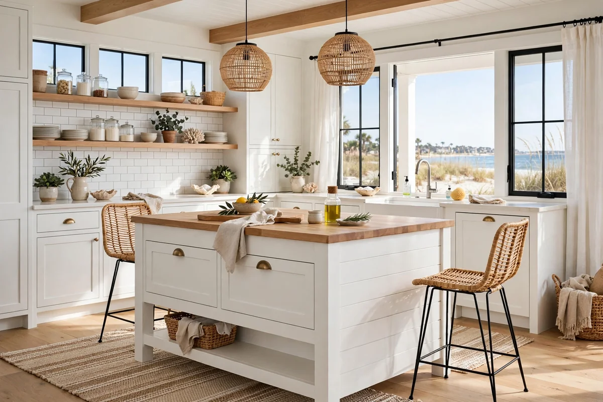 Shiplap details in beach house kitchen