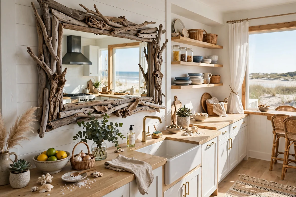 Driftwood tones in beach house kitchen