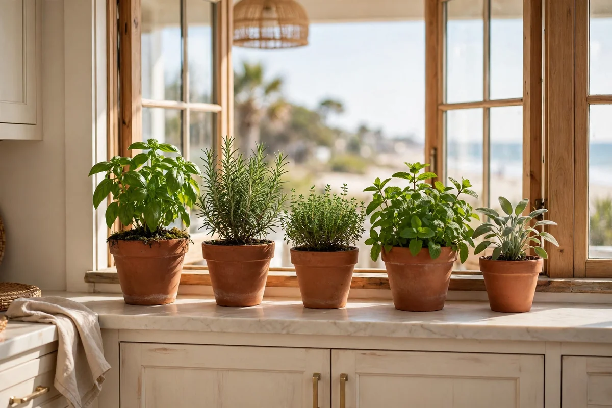 Plants in beach house kitchen
