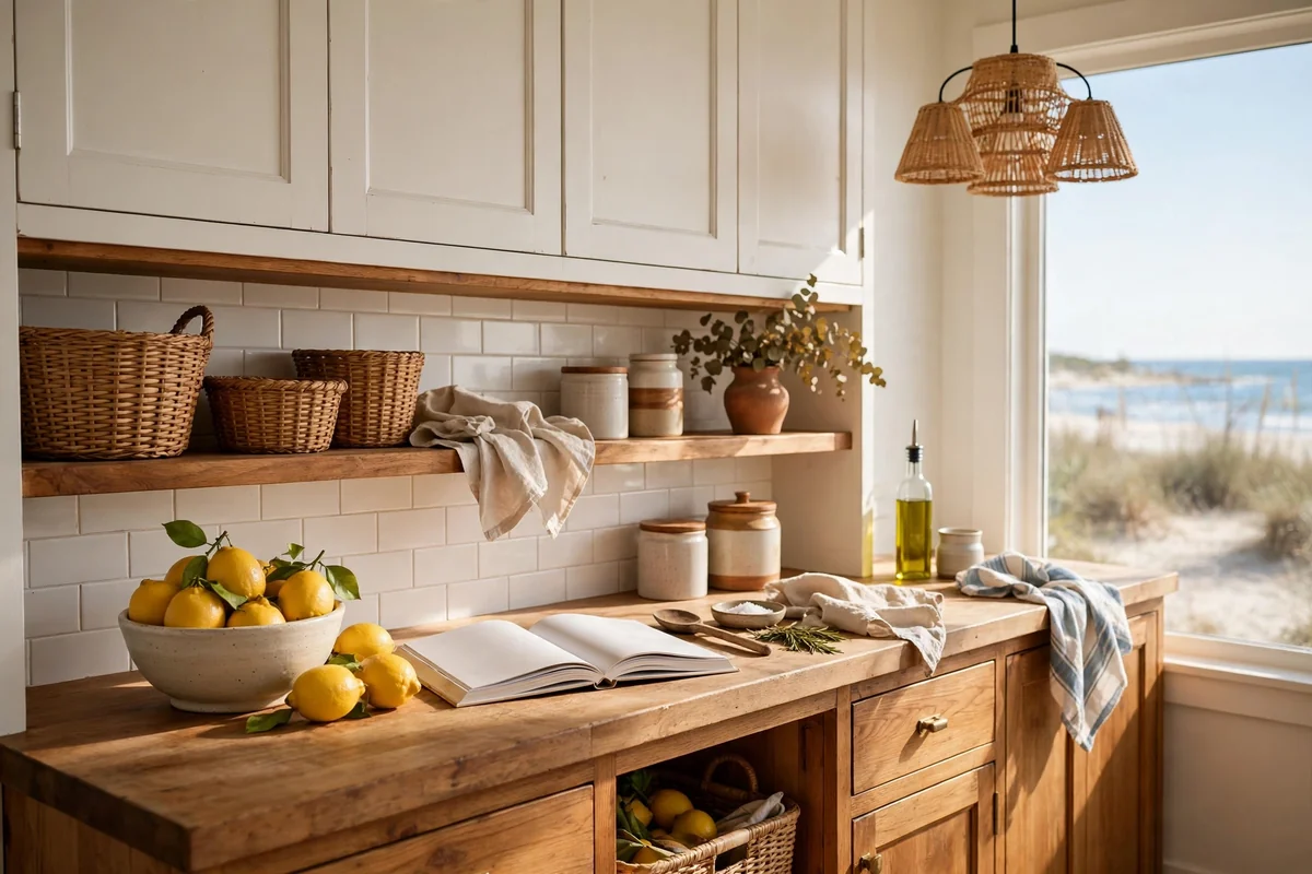 Lived-in beach house kitchen