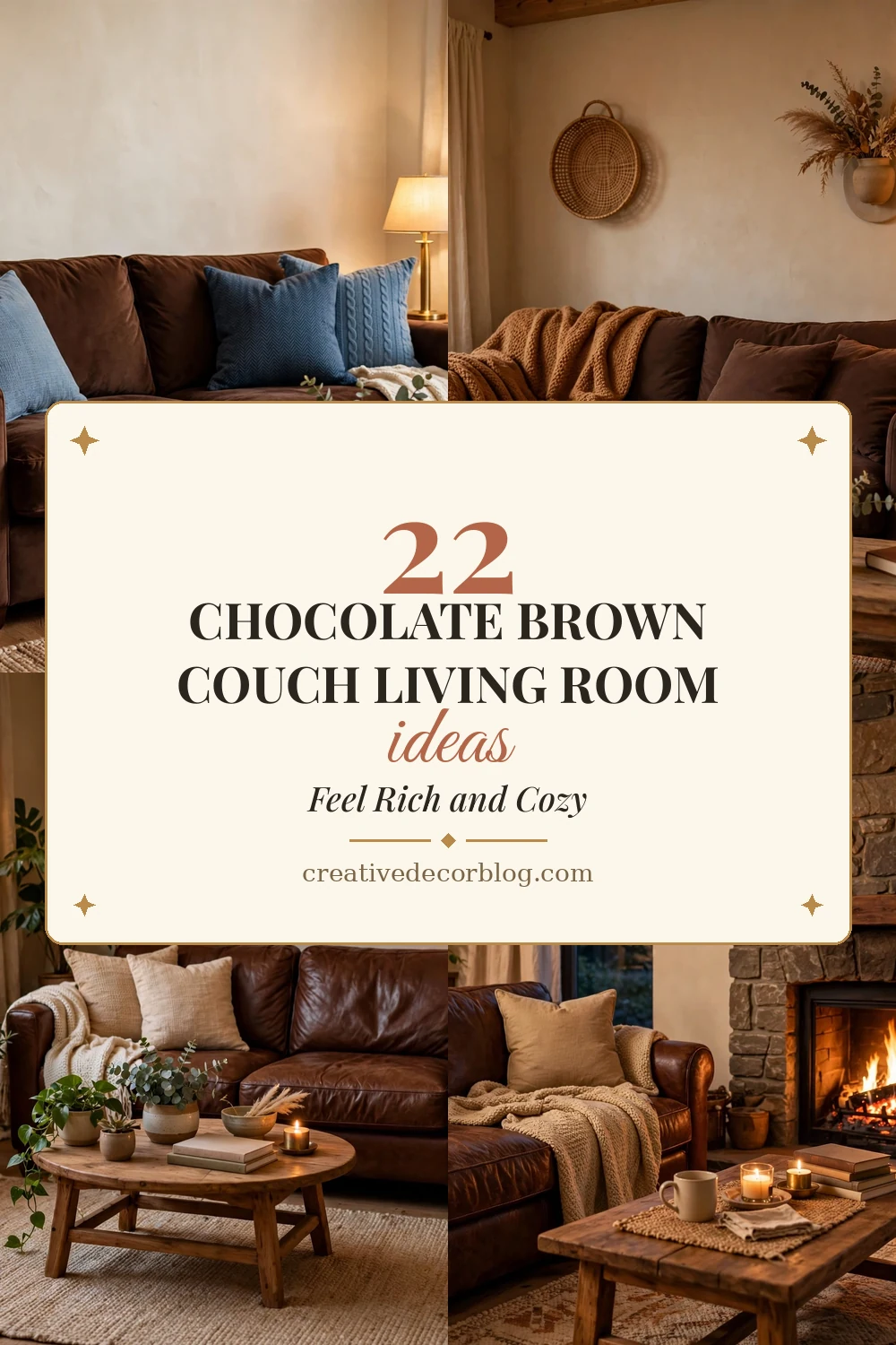 22 chocolate brown couch living room ideas Pinterest pin collage