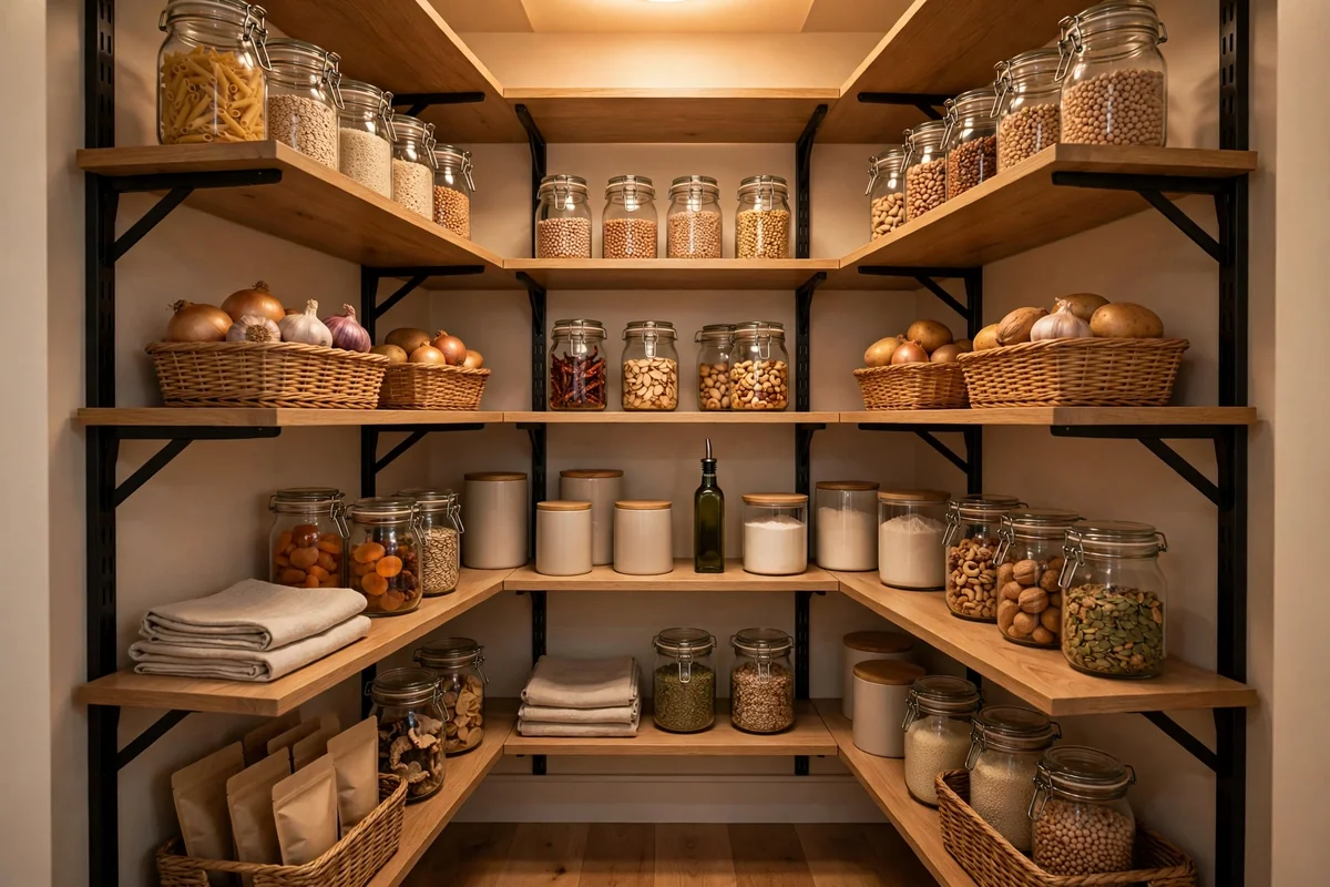 Adjustable shelving in closet pantry