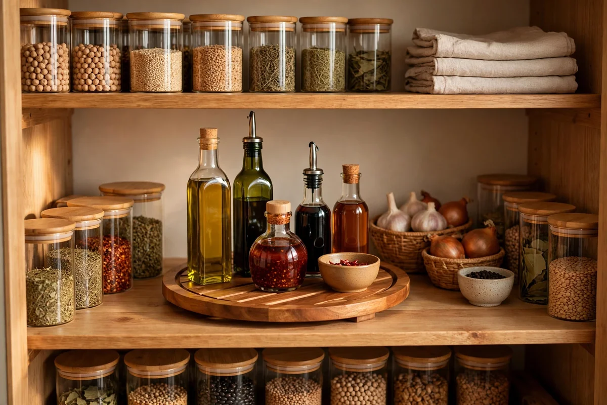 Lazy susan turntable in closet pantry