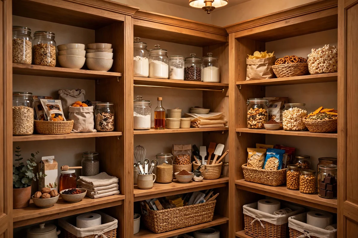 Zoned organization in closet pantry