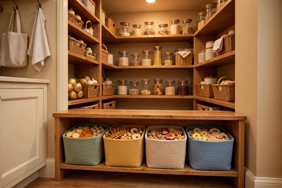 Kid-friendly snack shelf in pantry