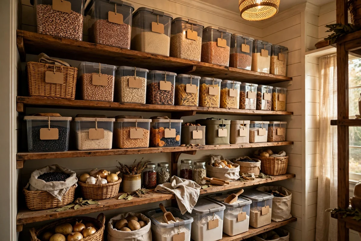 Bulk storage on high pantry shelves