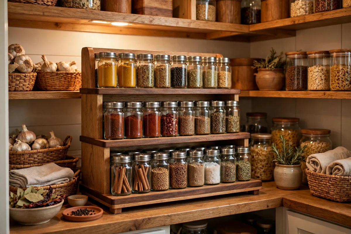 Organized spices in closet pantry