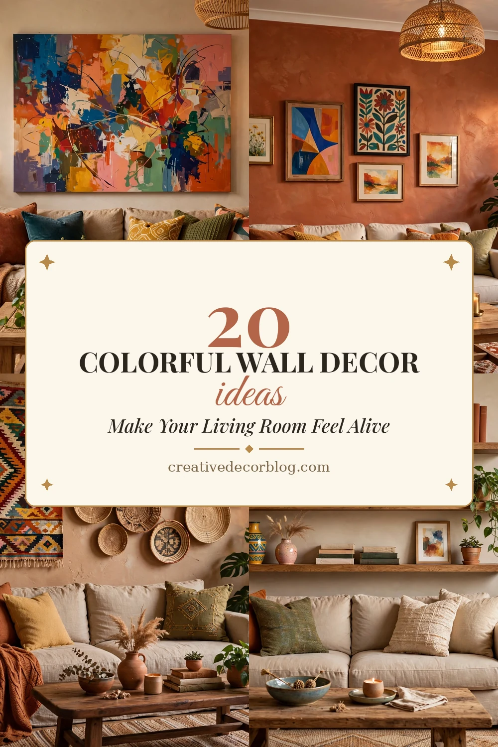 20 colorful wall decor ideas Pinterest pin collage