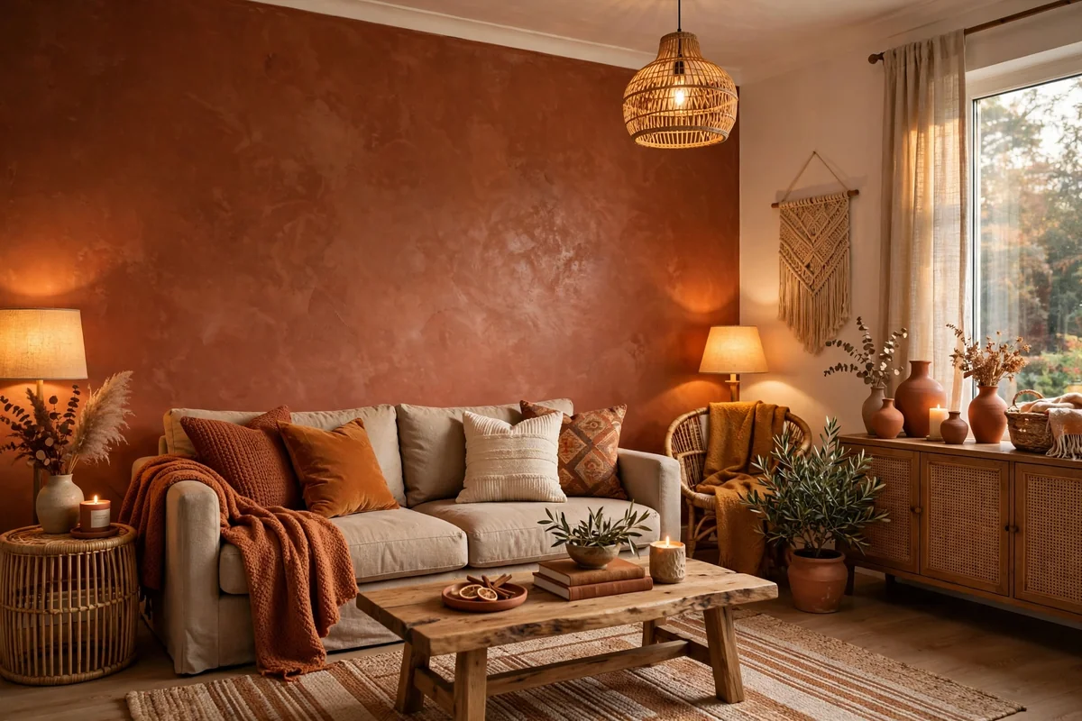 Colorful accent wall in living room