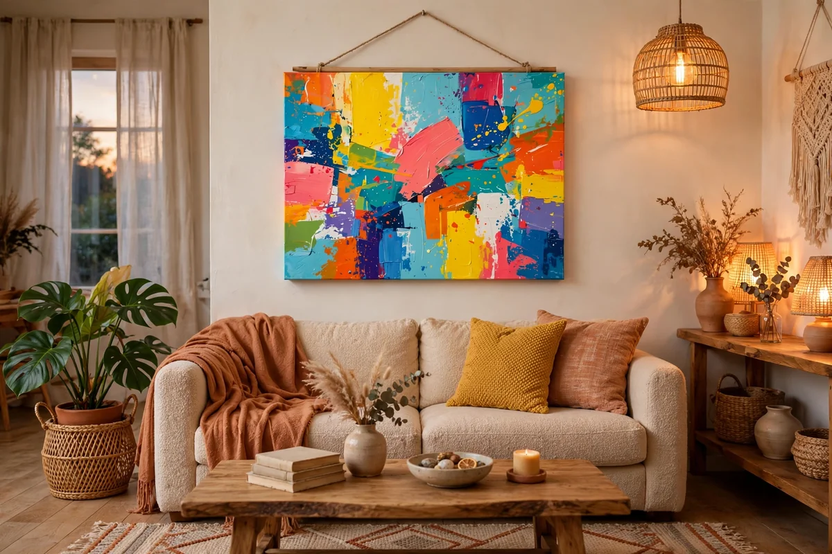 DIY abstract canvas art in living room