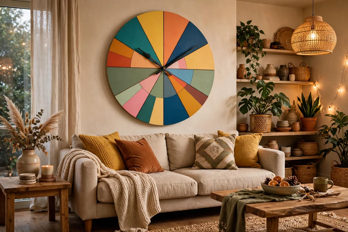 Colorful wall clock in living room