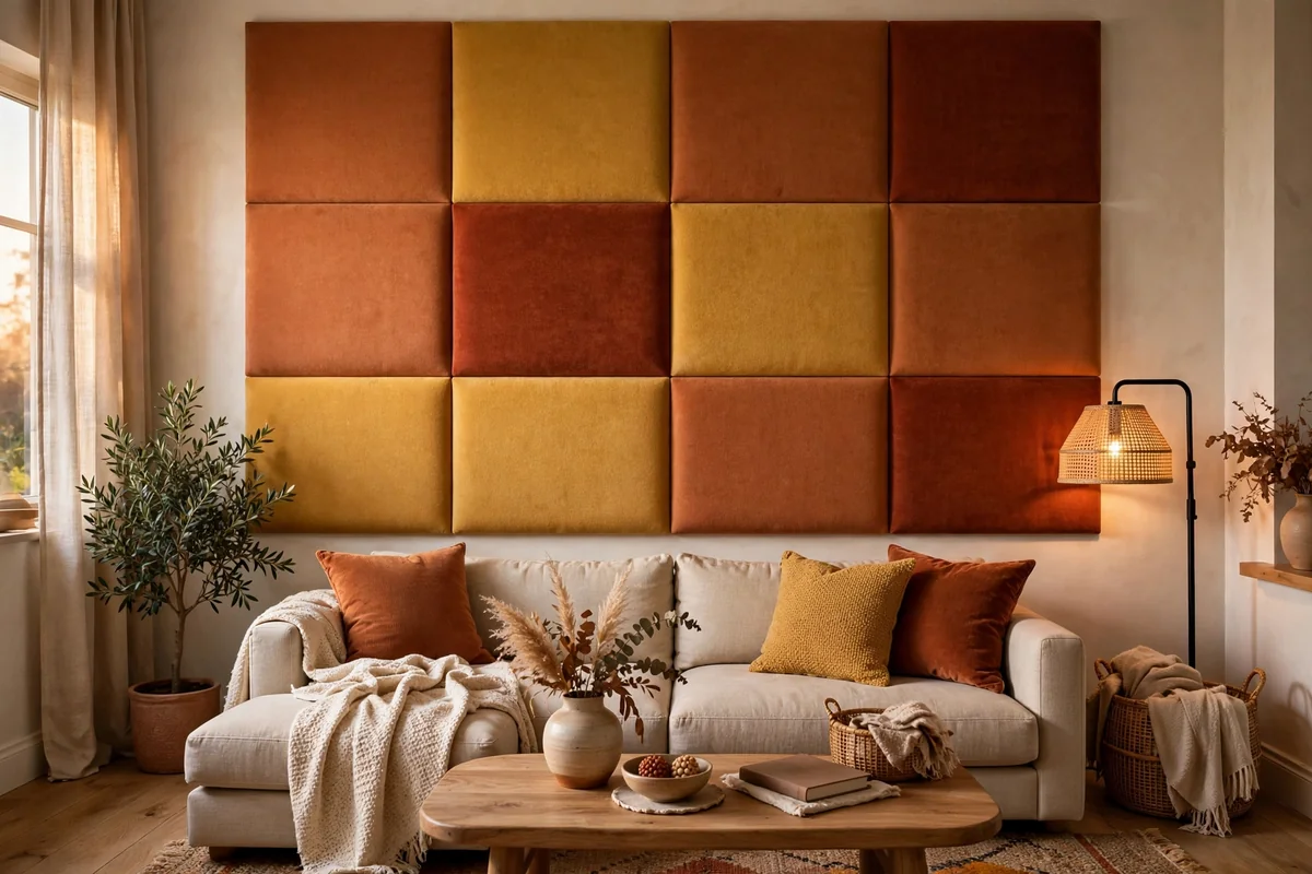 Textile wall panels in living room
