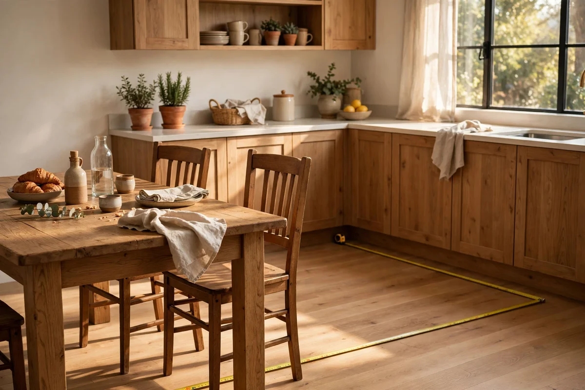 Breakfast nook with generous clear space behind chairs for easy movement