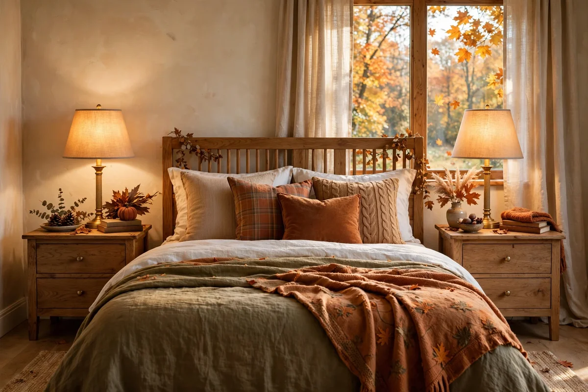 Matching bedside lamps with warm bulbs