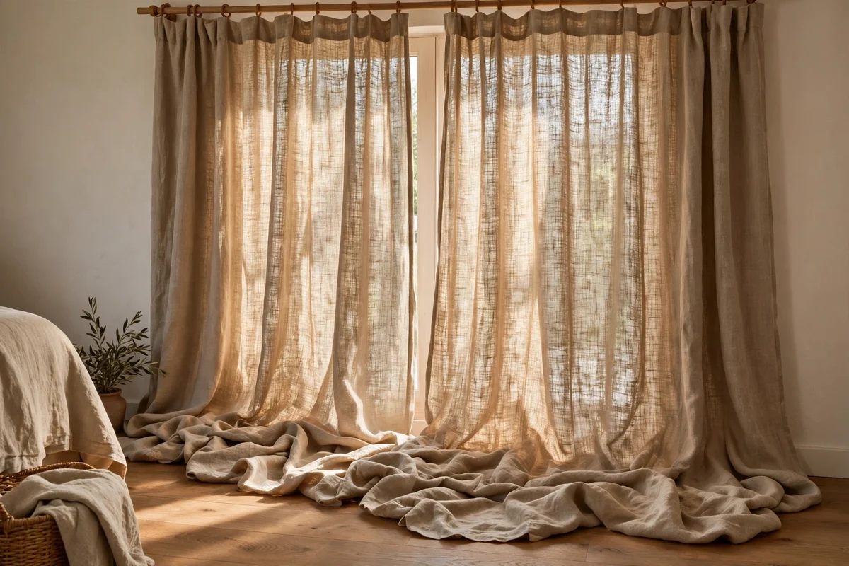 Full-length linen curtains with soft texture
