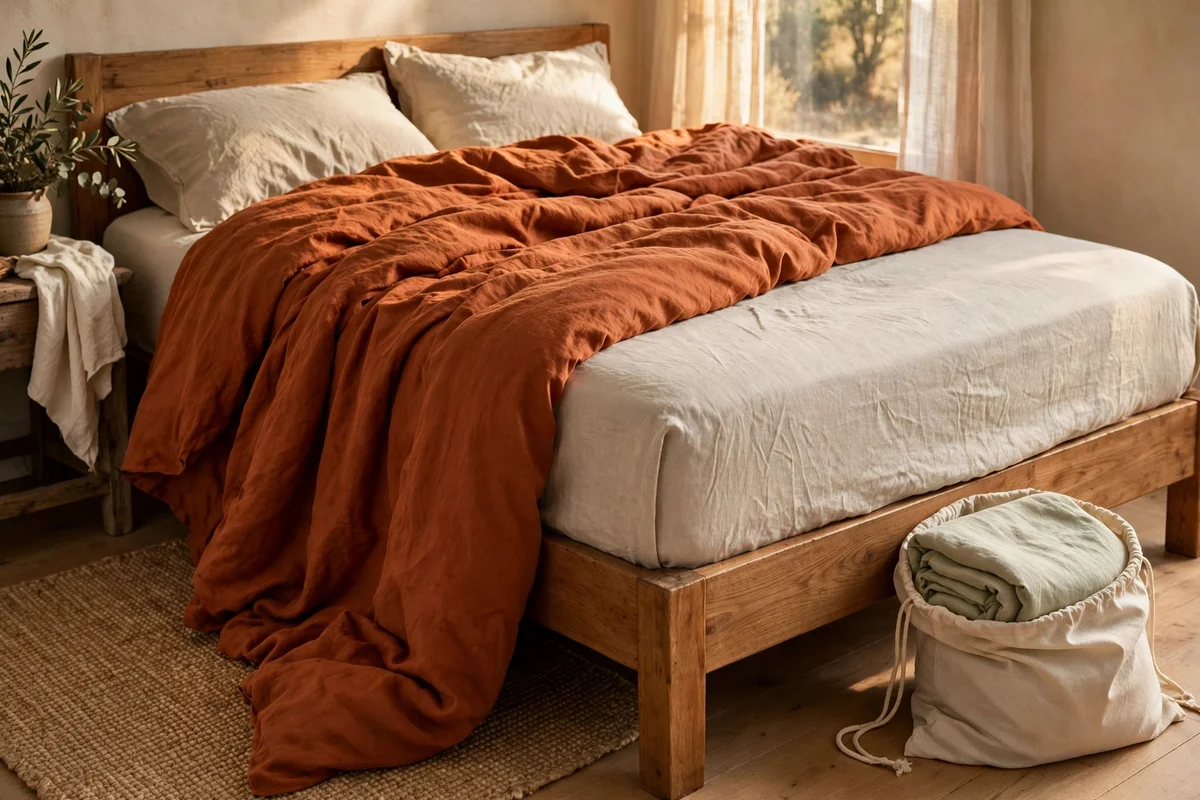 Seasonal duvet cover swap for autumn