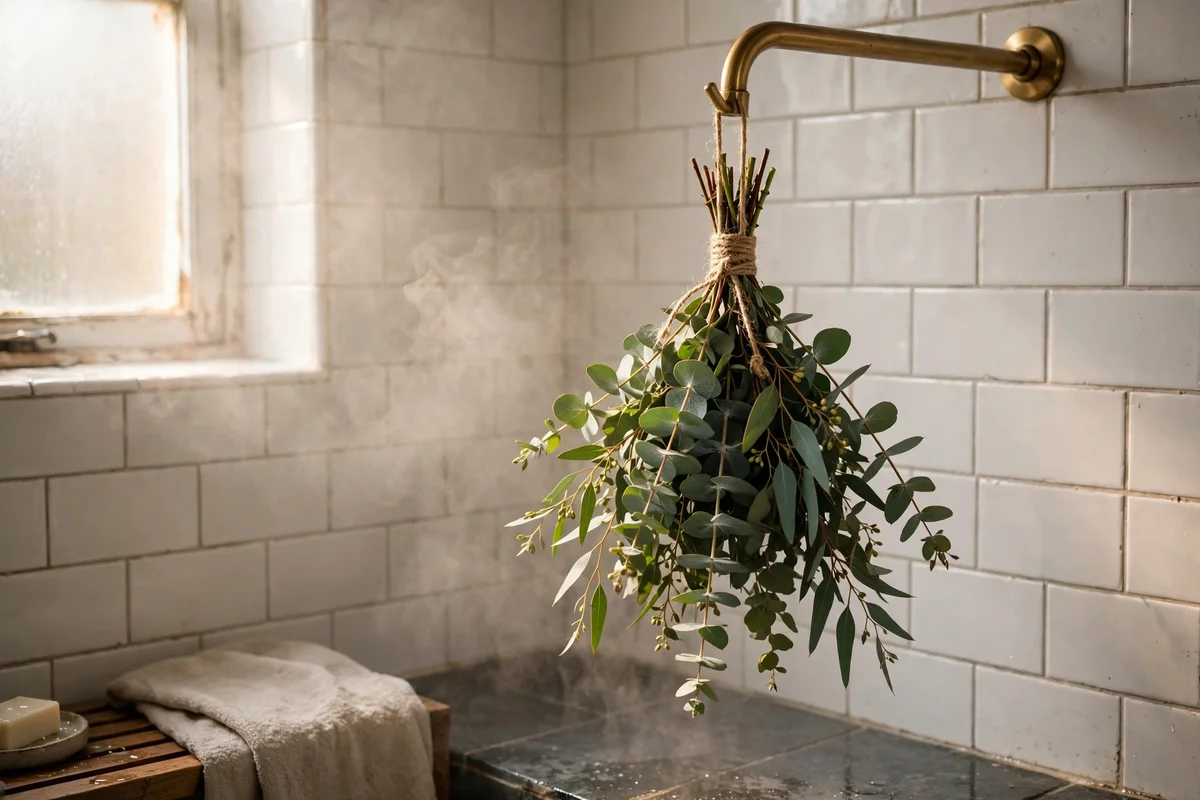 Eucalyptus bundle hanging from a showerhead