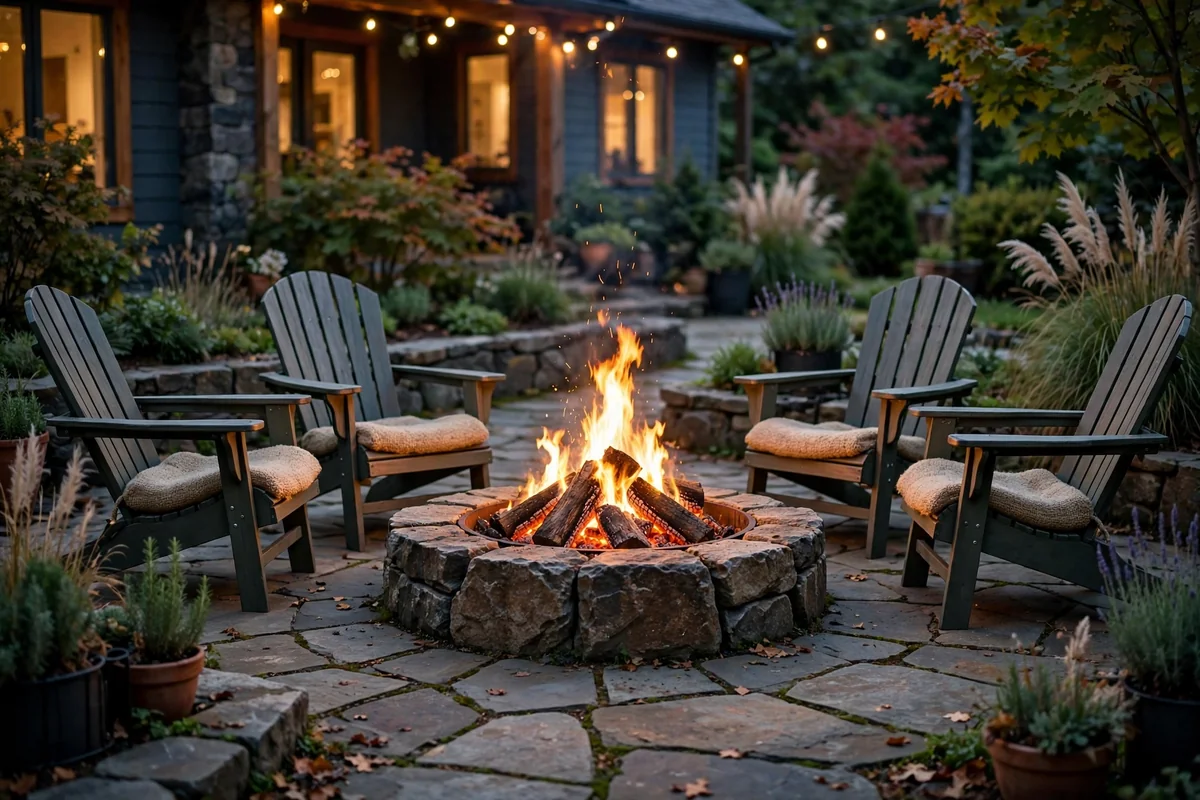 Fire pit on patio with seating