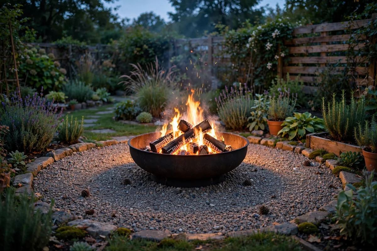 Fire pit with gravel base and pavers