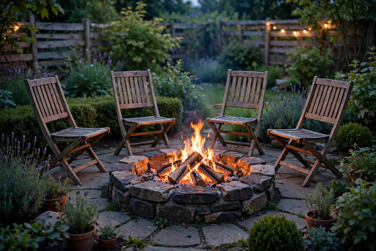 Simple safe fire pit setup in garden
