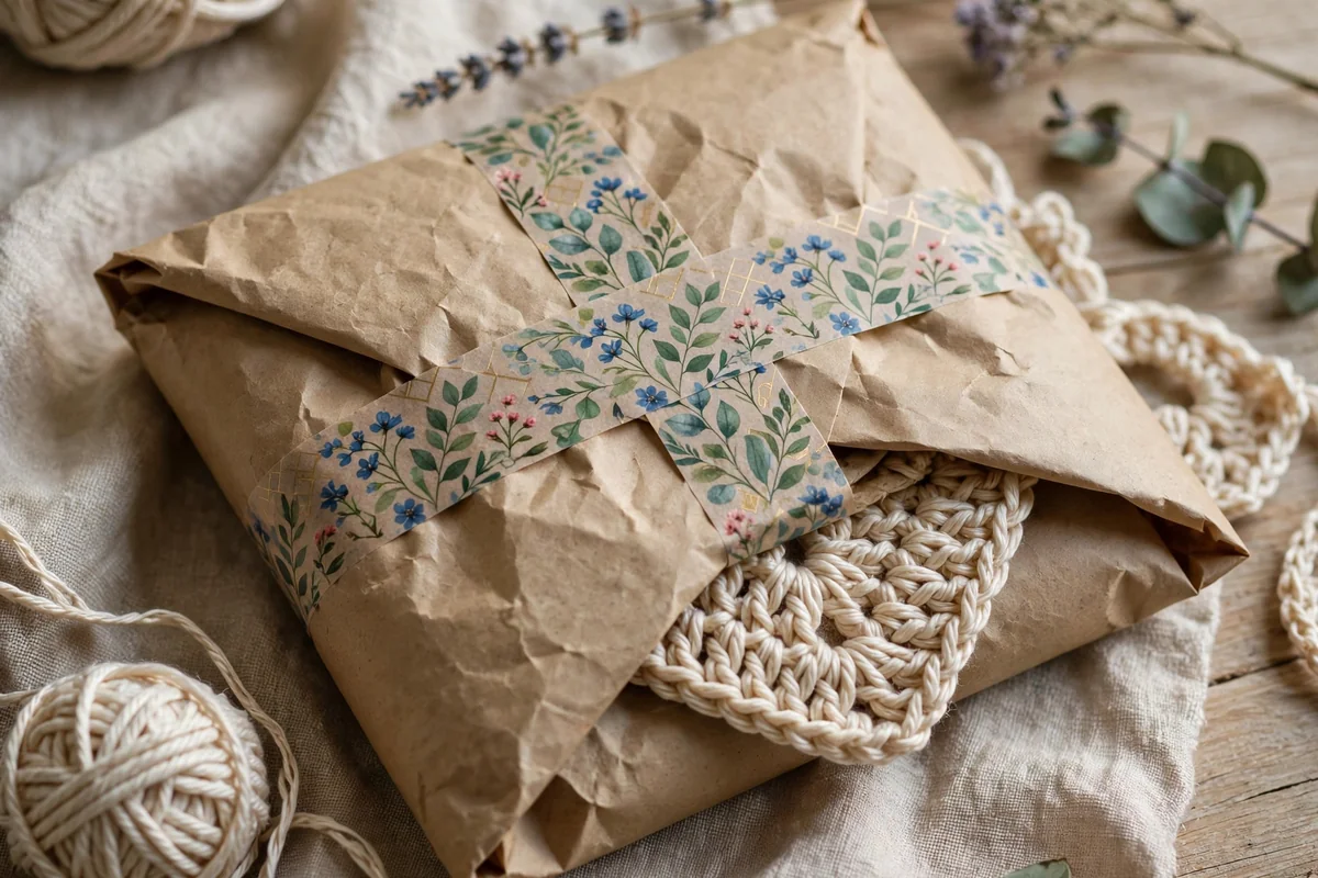 Washi tape sealing crochet packaging