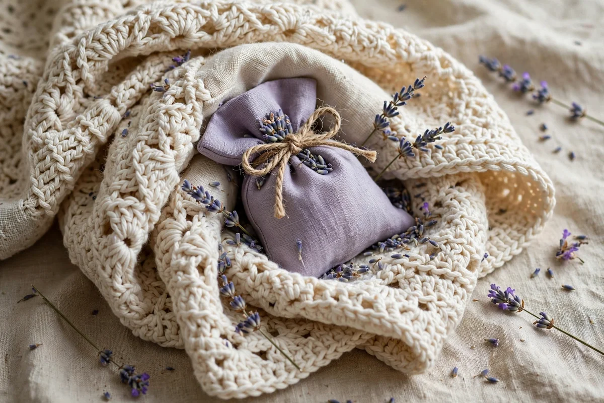 Lavender sachet tucked with crochet order