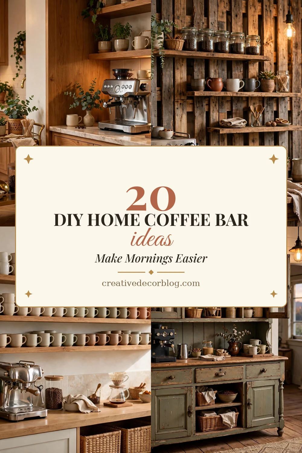 20 DIY home coffee bar ideas Pinterest pin collage