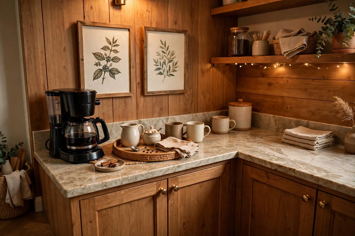Coffee bar in a kitchen corner nook