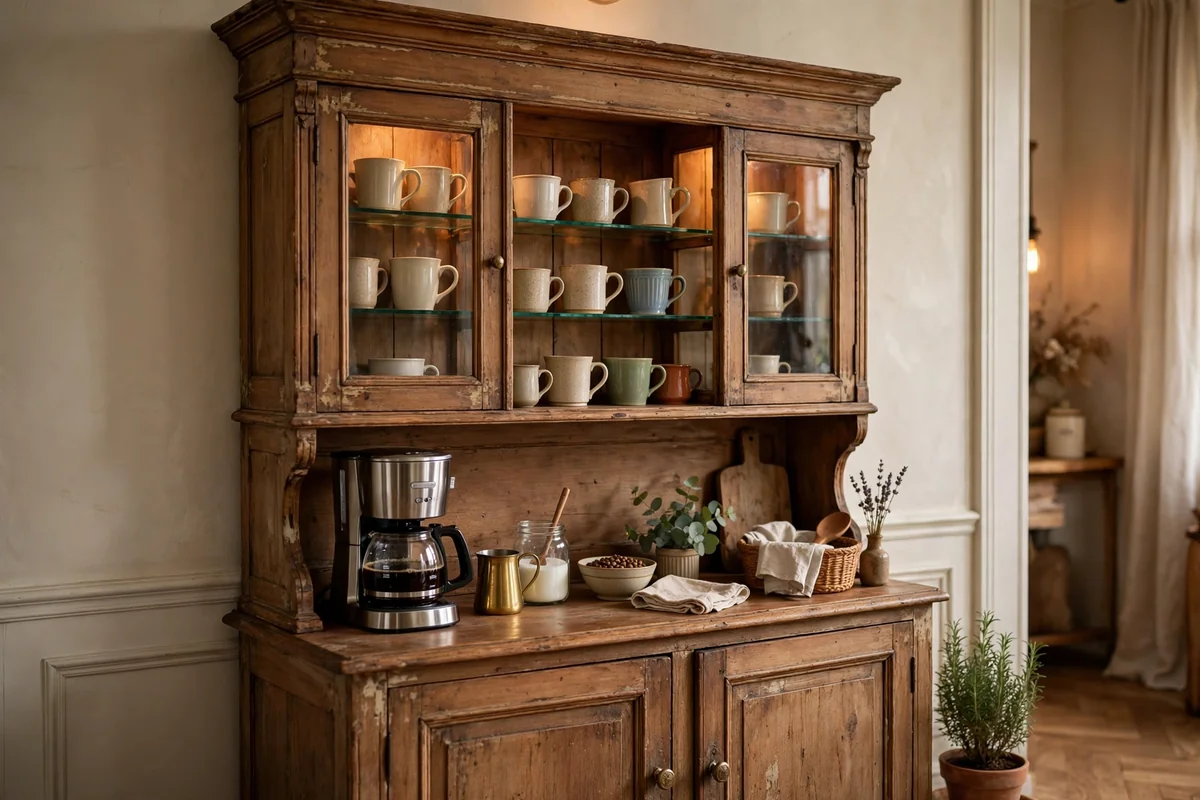 Vintage hutch converted to coffee bar