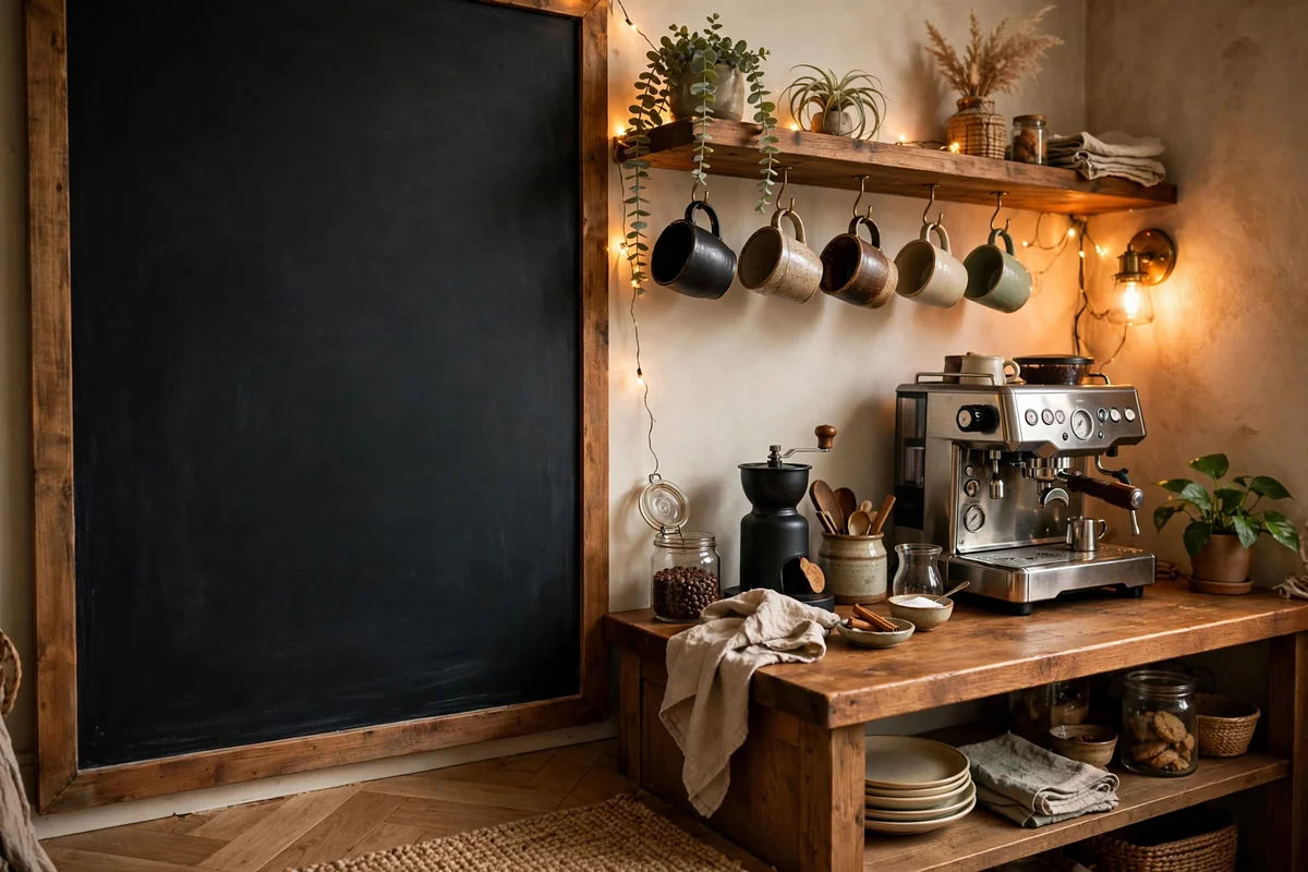 Chalkboard menu wall at coffee bar