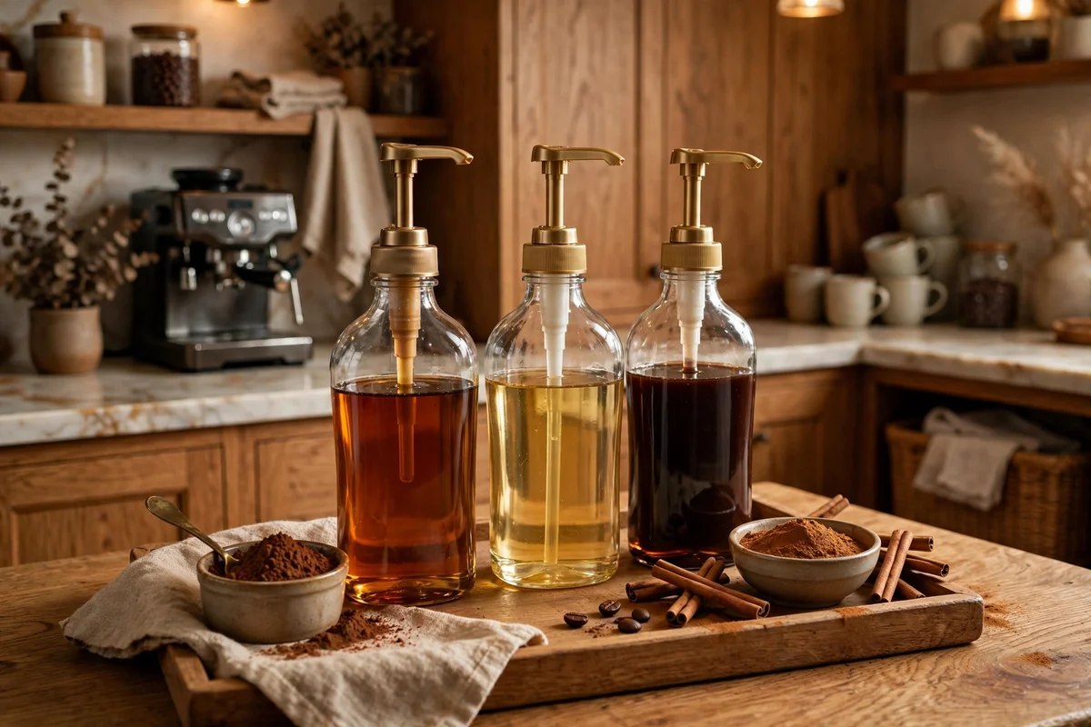 Syrup and flavor station at coffee bar