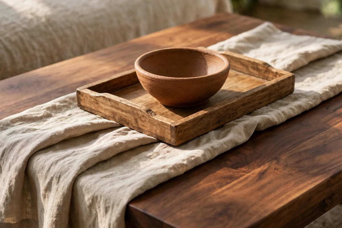 Coffee table styled with three textures only