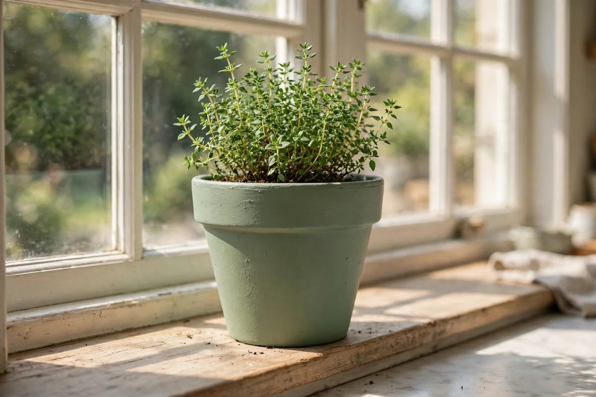 Sage green painted terracotta pot