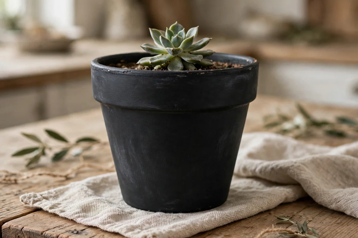 Terracotta pot painted with chalkboard paint