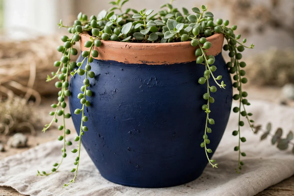 Navy blue painted terracotta pot