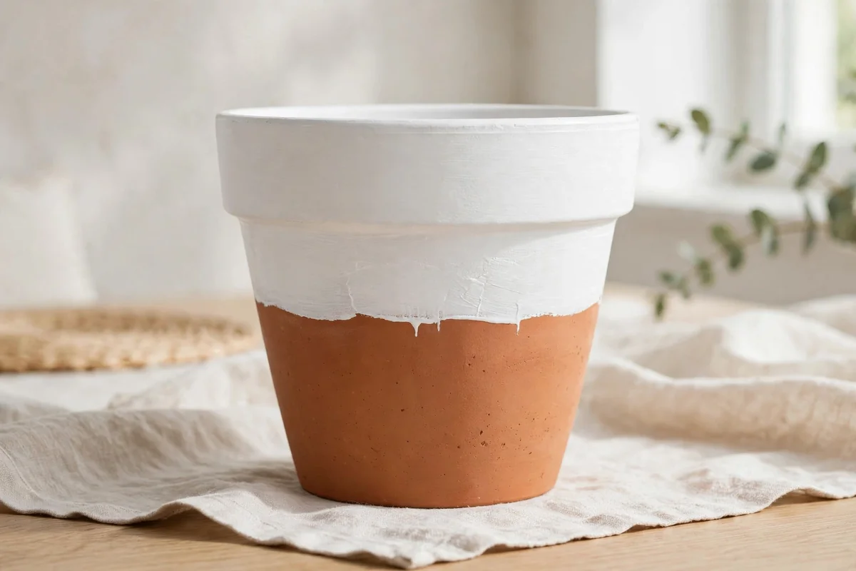 Two-tone dipped terracotta pot