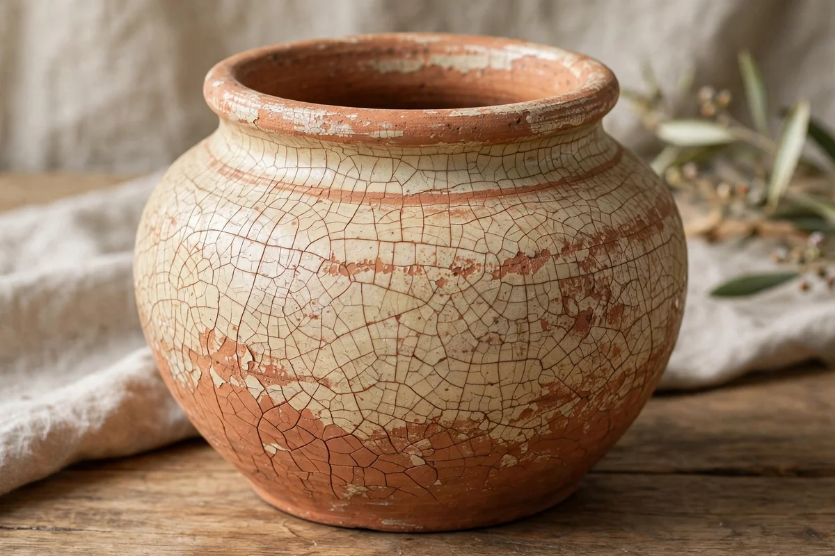 Antique crackle finish on terracotta pot
