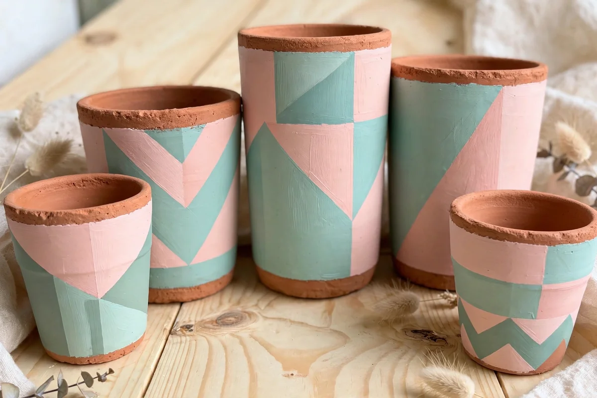 Pastel color blocked terracotta pots
