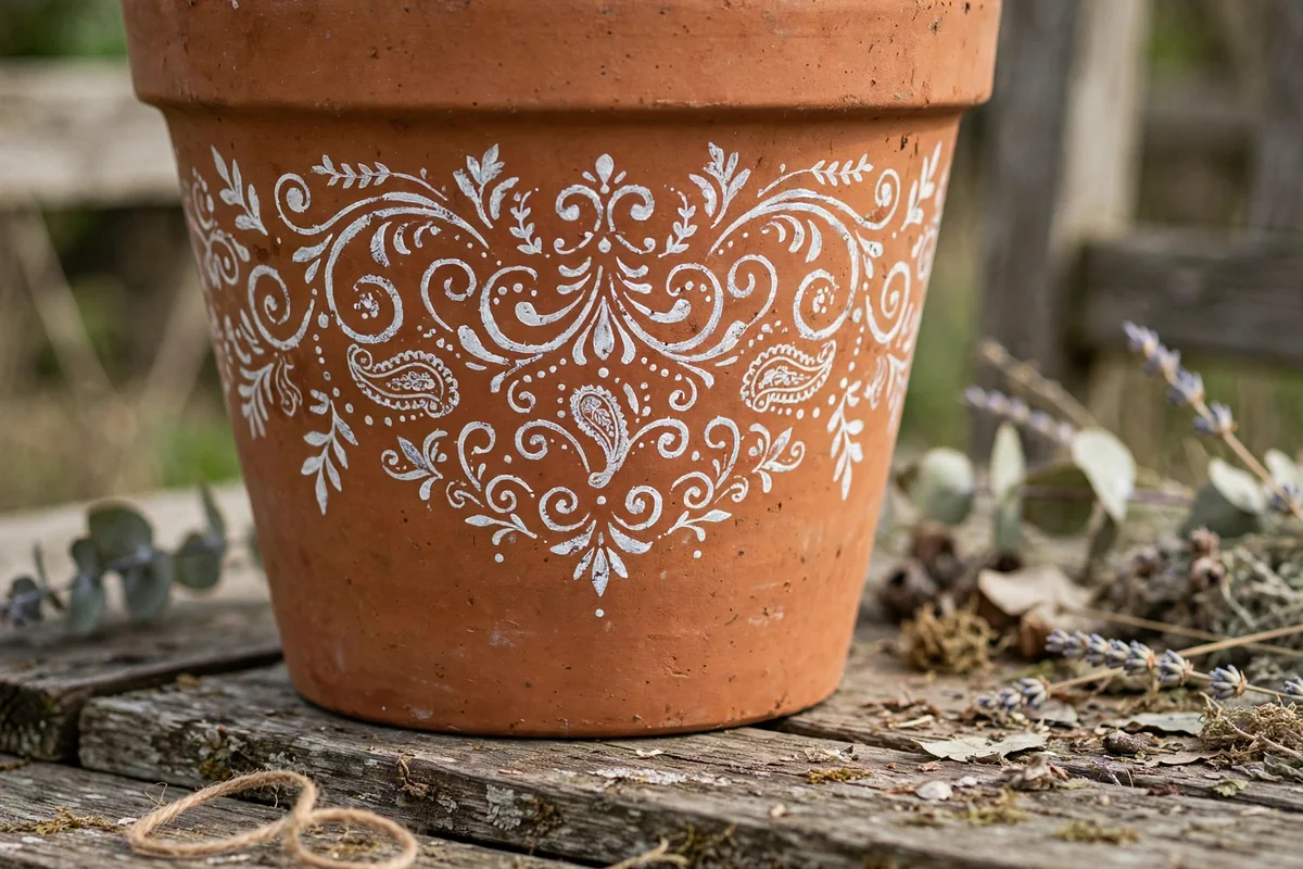 Terracotta pot with rustic farmhouse lettering