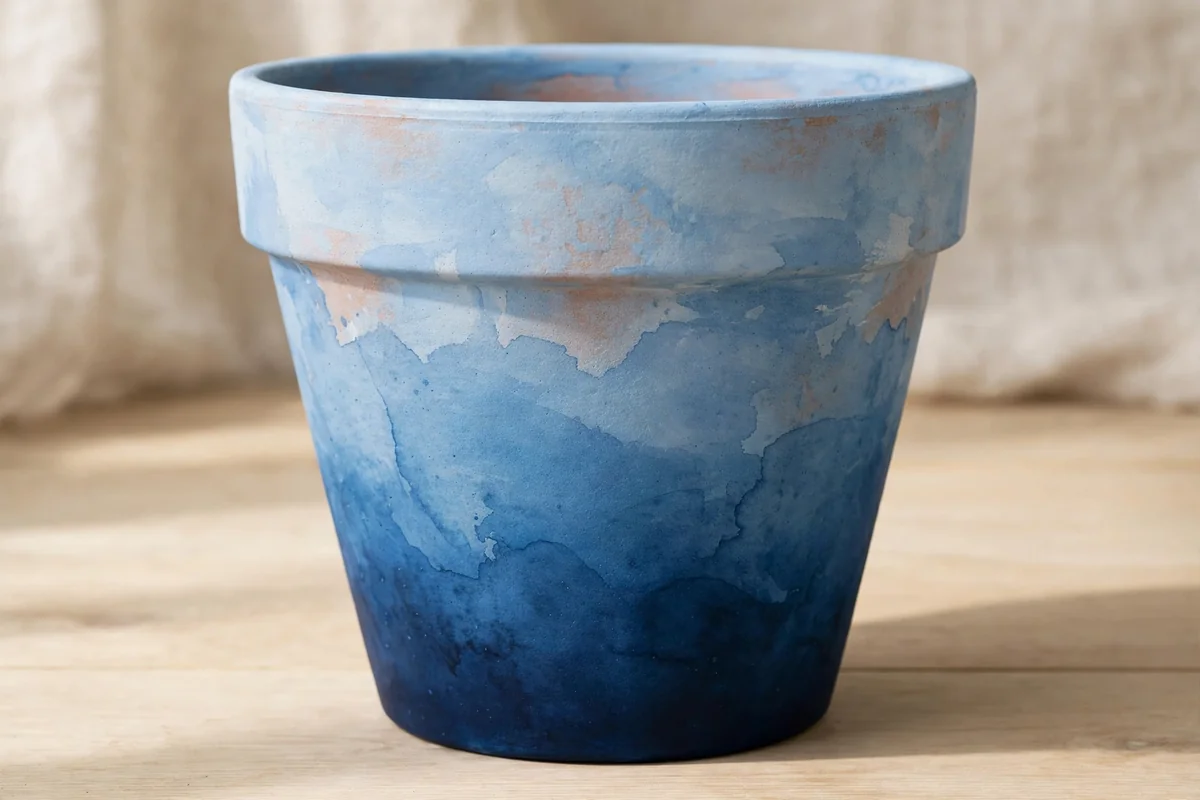 Terracotta pot with ombre paint wash