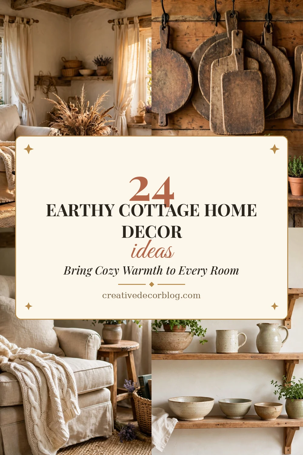 24 earthy cottage home decor ideas collage with title
