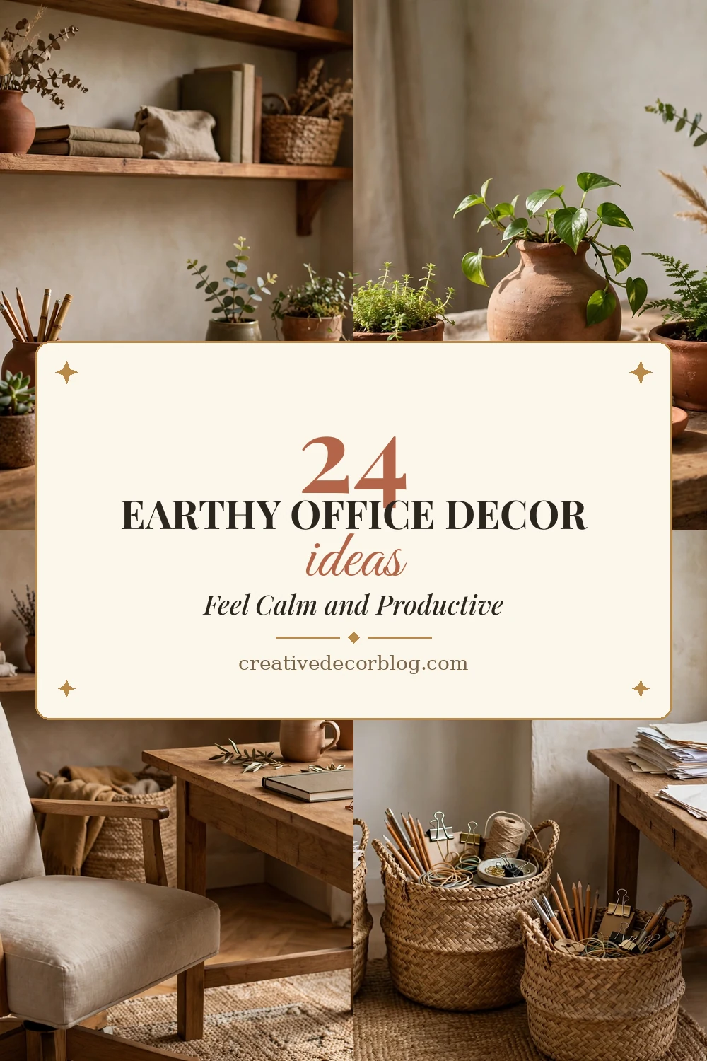 24 earthy office decor ideas Pinterest pin collage