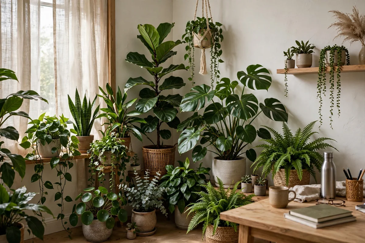 Plants in earthy office corner