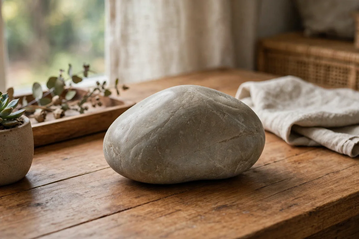 Stone paperweight on desk
