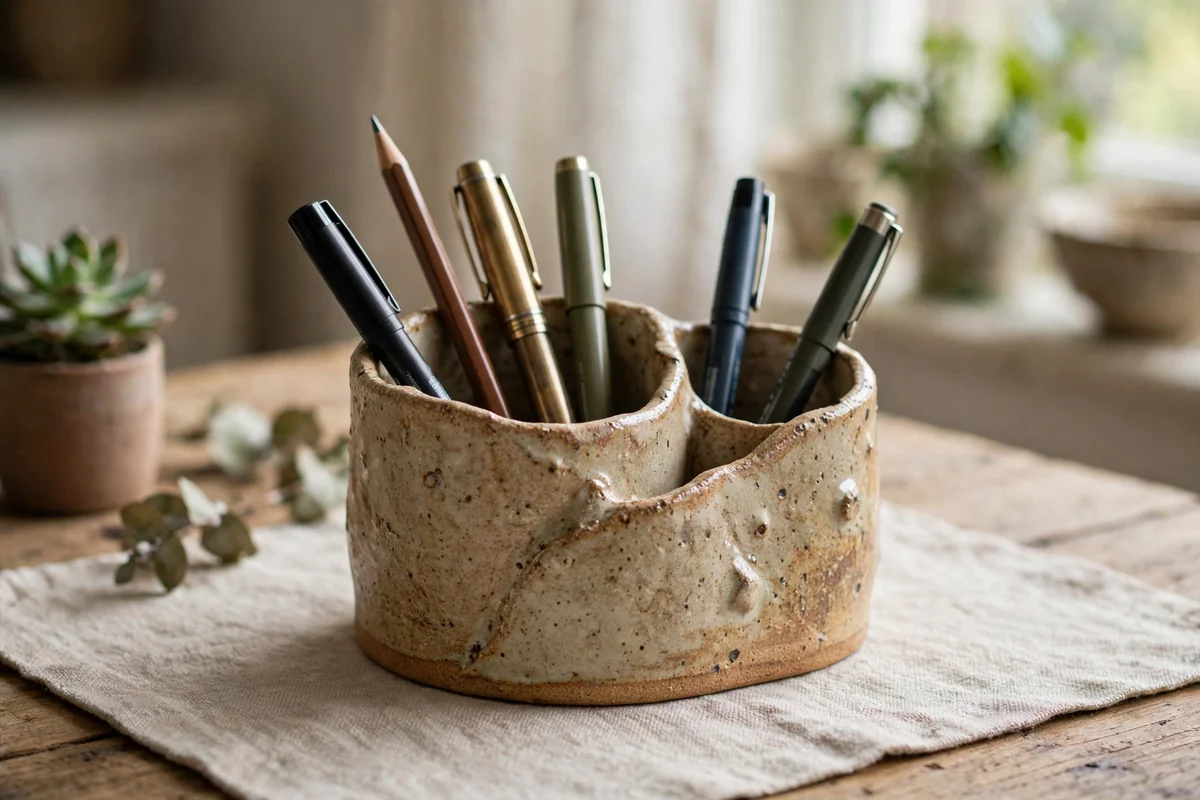 Ceramic organizer holding desk supplies