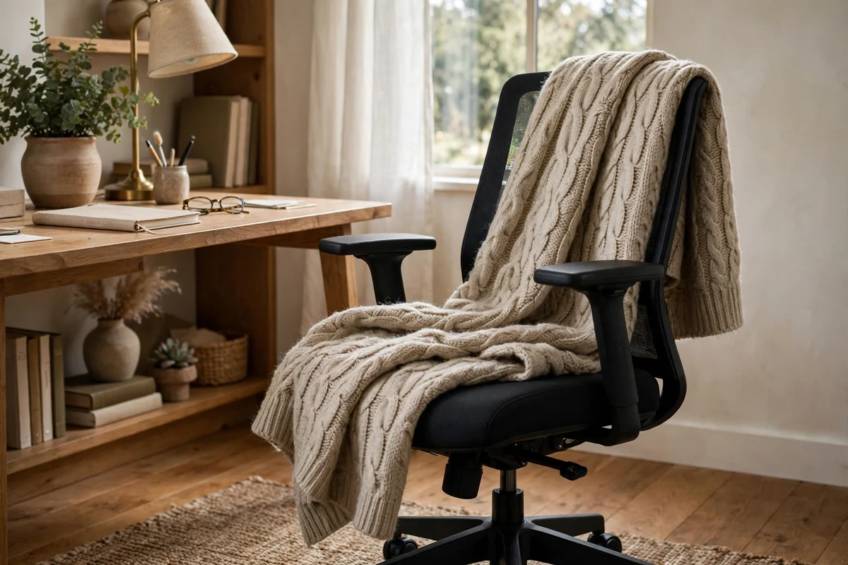 Wool throw on office chair