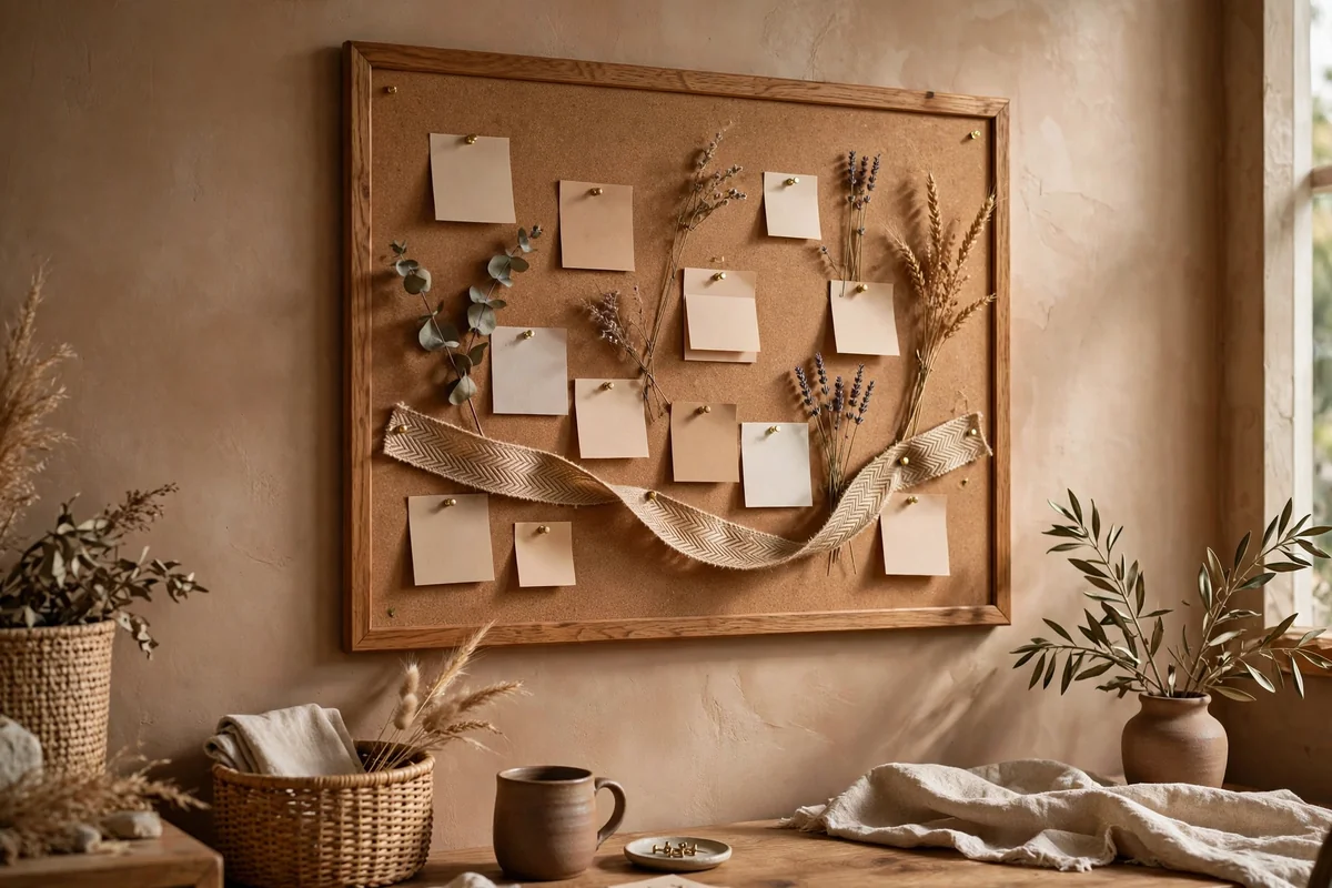 Cork board with notes in office