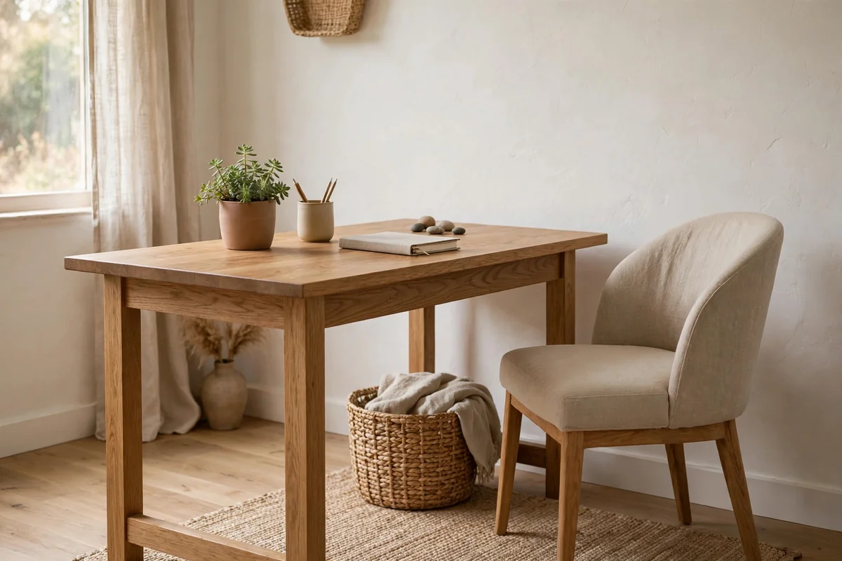 Warm white walls in earthy office